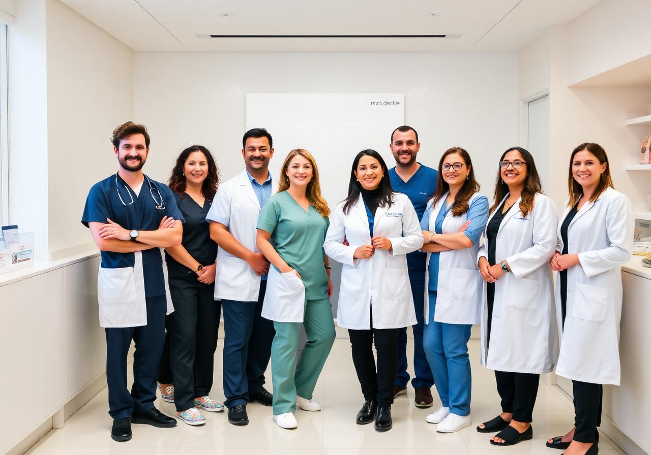 Diverse team of medical aesthetic practitioners in a modern clinic